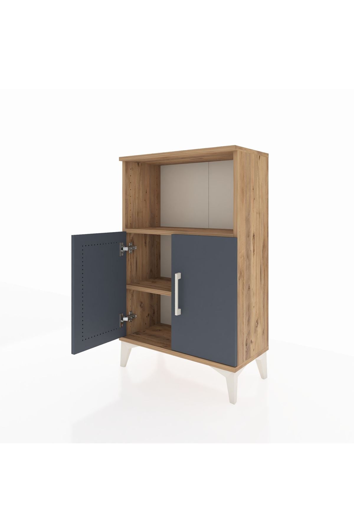 Arges Komodin 2 Raflı 2 Kapaklı 60x30x96 Çam-Antrasit