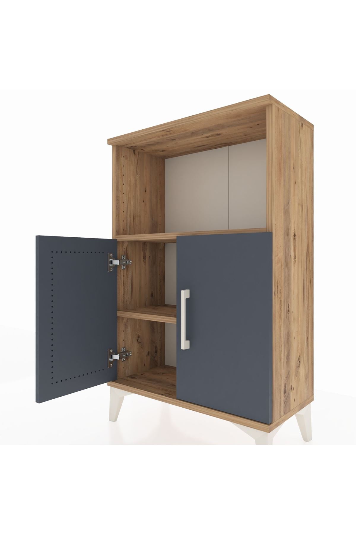 Arges Komodin 2 Raflı 2 Kapaklı 60x30x96 Çam-Antrasit