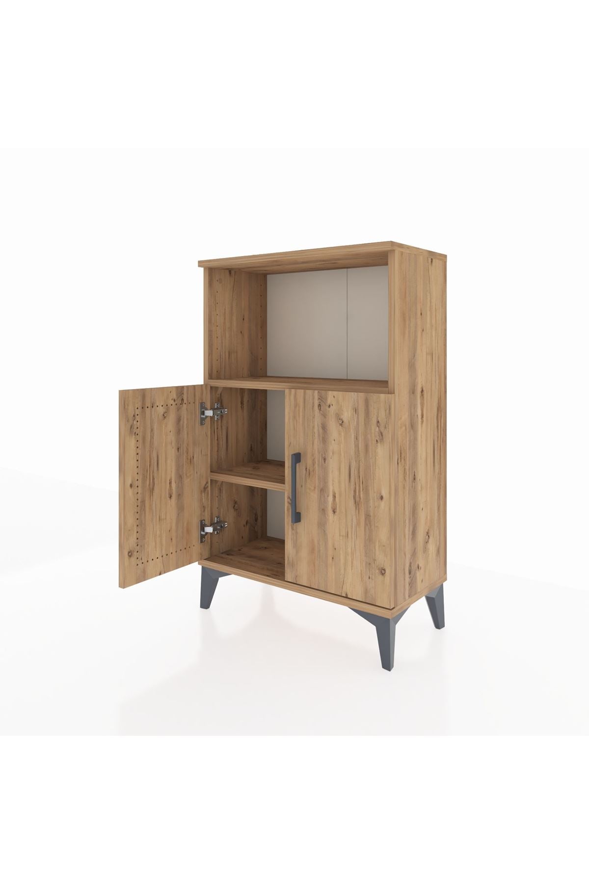 Arges Komodin 2 Raflı 2 Kapaklı 60x30x96 Çam-Çam