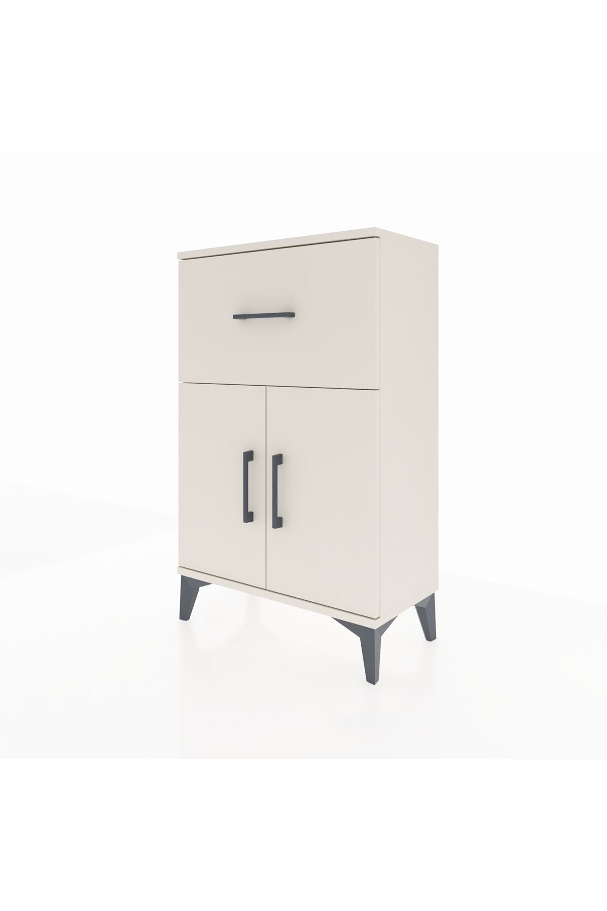 Arges Komodin Tek Raflı Tek Çekmeceli 2 Kapaklı 60x30x96 Aytaşı-Aytaşı