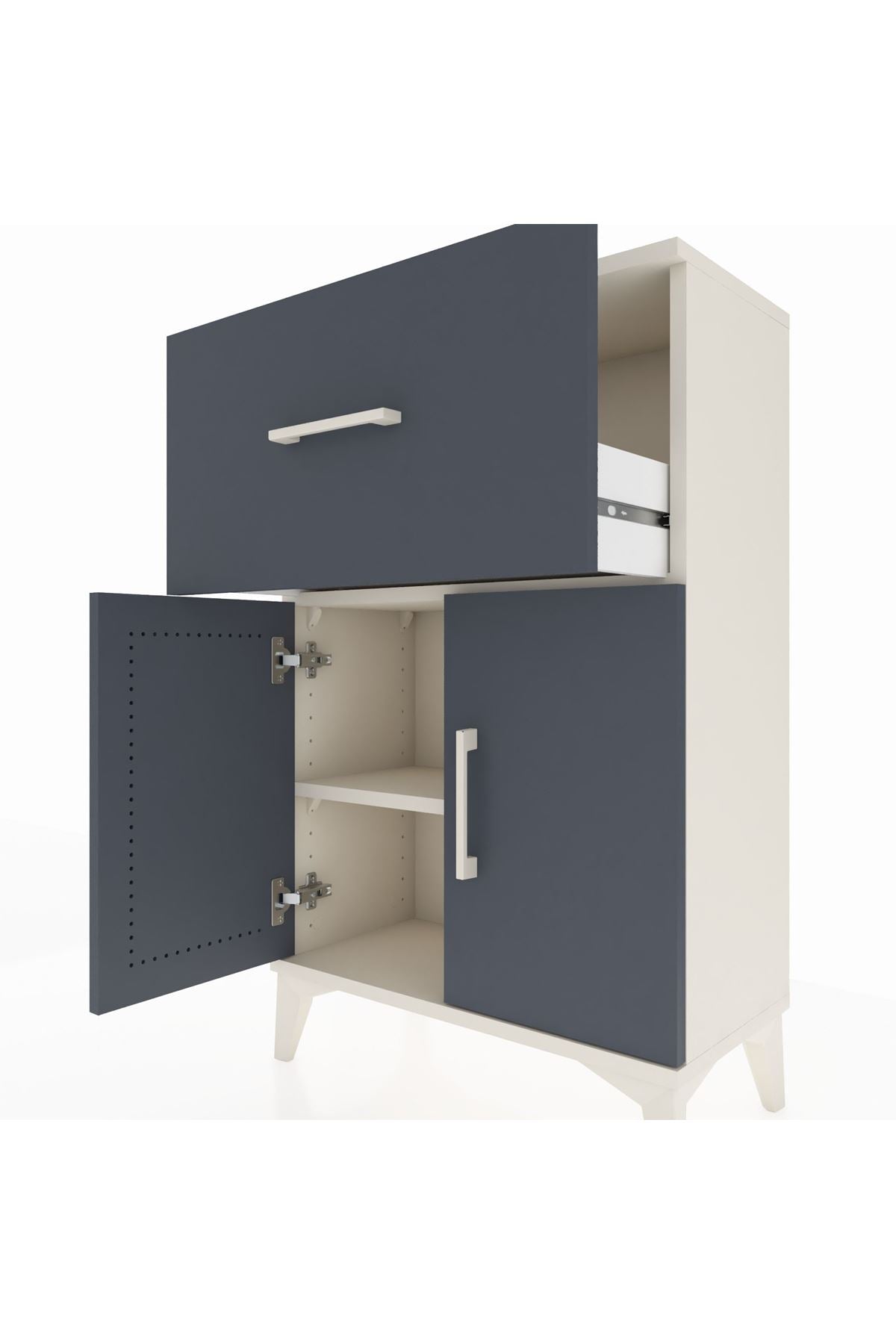 Arges Komodin Tek Raflı Tek Çekmeceli 2 Kapaklı 60x30x96 Aytaşı-Antrasit