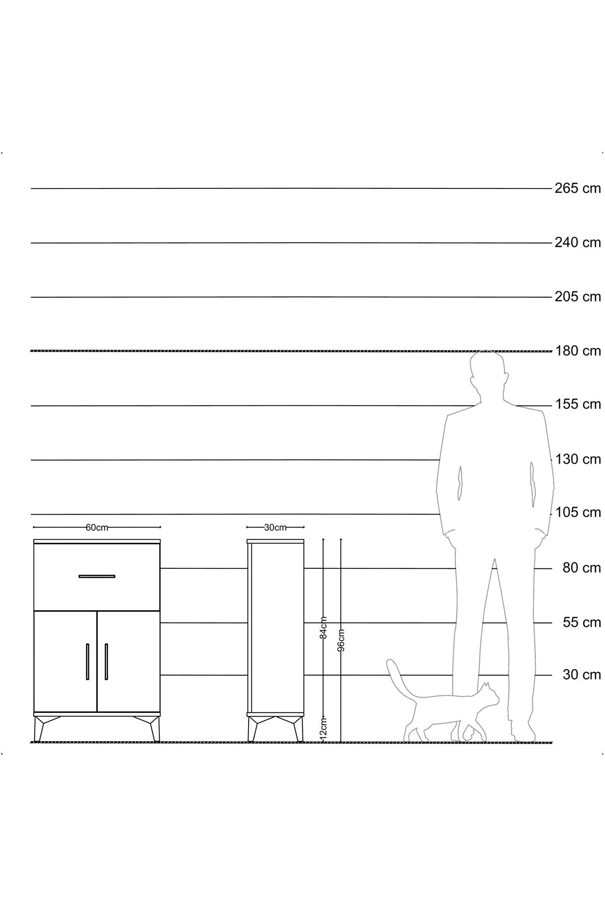 Arges Komodin Tek Raflı Tek Çekmeceli 2 Kapaklı 60x30x96 Aytaşı-Antrasit