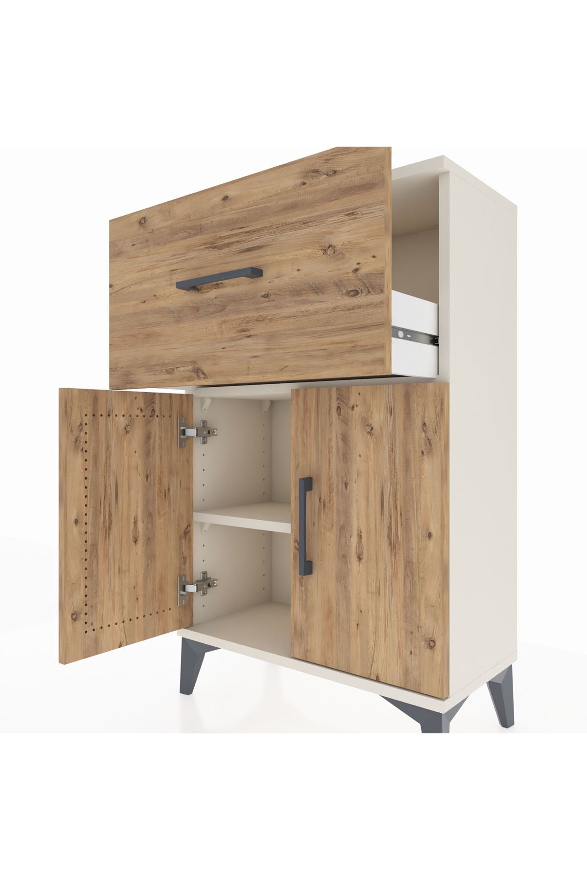 Arges Komodin Tek Raflı Tek Çekmeceli 2 Kapaklı 60x30x96 Aytaşı-Çam