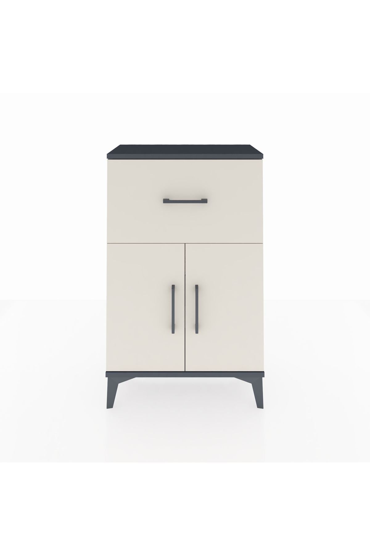 Arges Komodin Tek Raflı Tek Çekmeceli 2 Kapaklı 60x30x96 Antrasit-Aytaşı