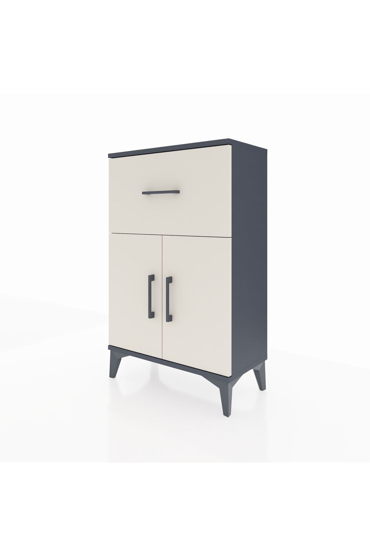 Arges Komodin Tek Raflı Tek Çekmeceli 2 Kapaklı 60x30x96 Antrasit-Aytaşı