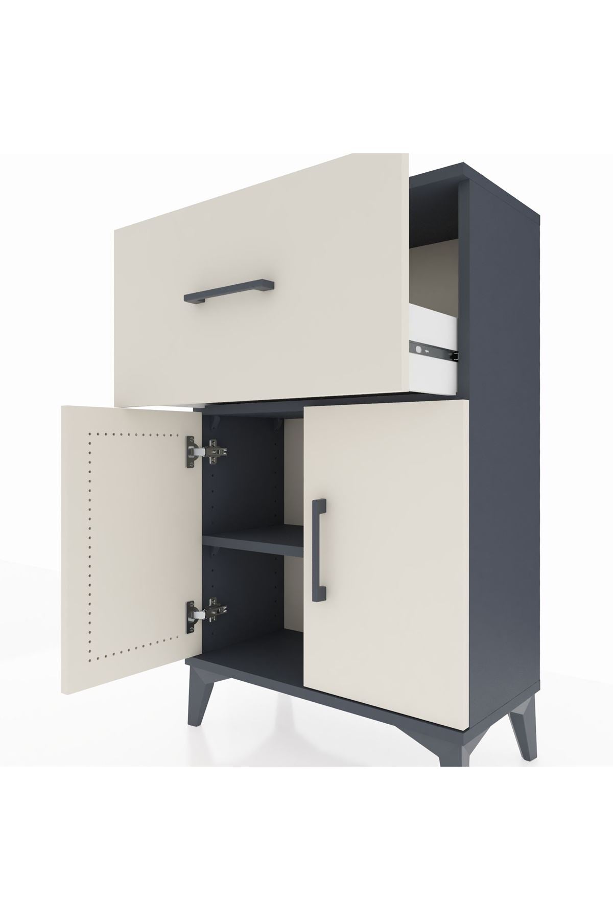 Arges Komodin Tek Raflı Tek Çekmeceli 2 Kapaklı 60x30x96 Antrasit-Aytaşı