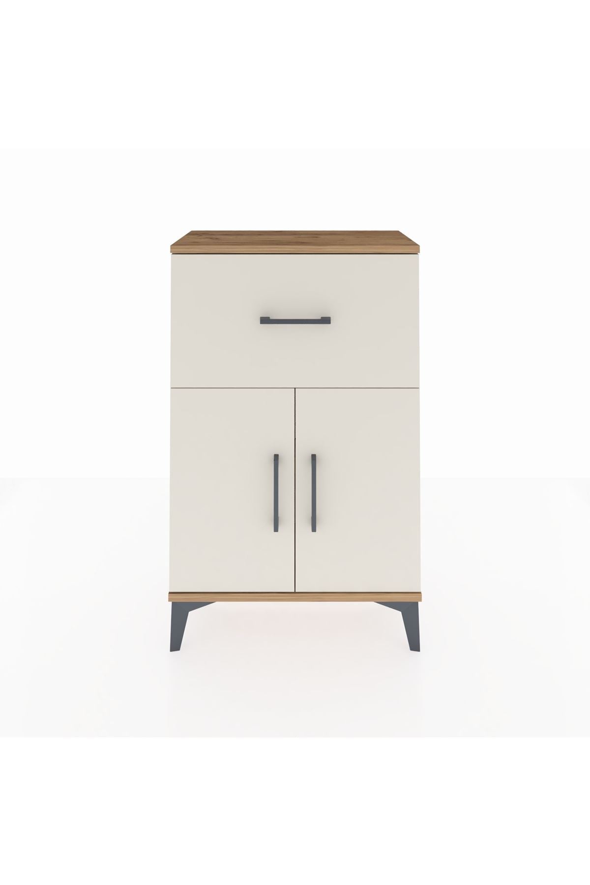 Arges Komodin Tek Raflı Tek Çekmeceli 2 Kapaklı 60x30x96 Çam-Aytaşı