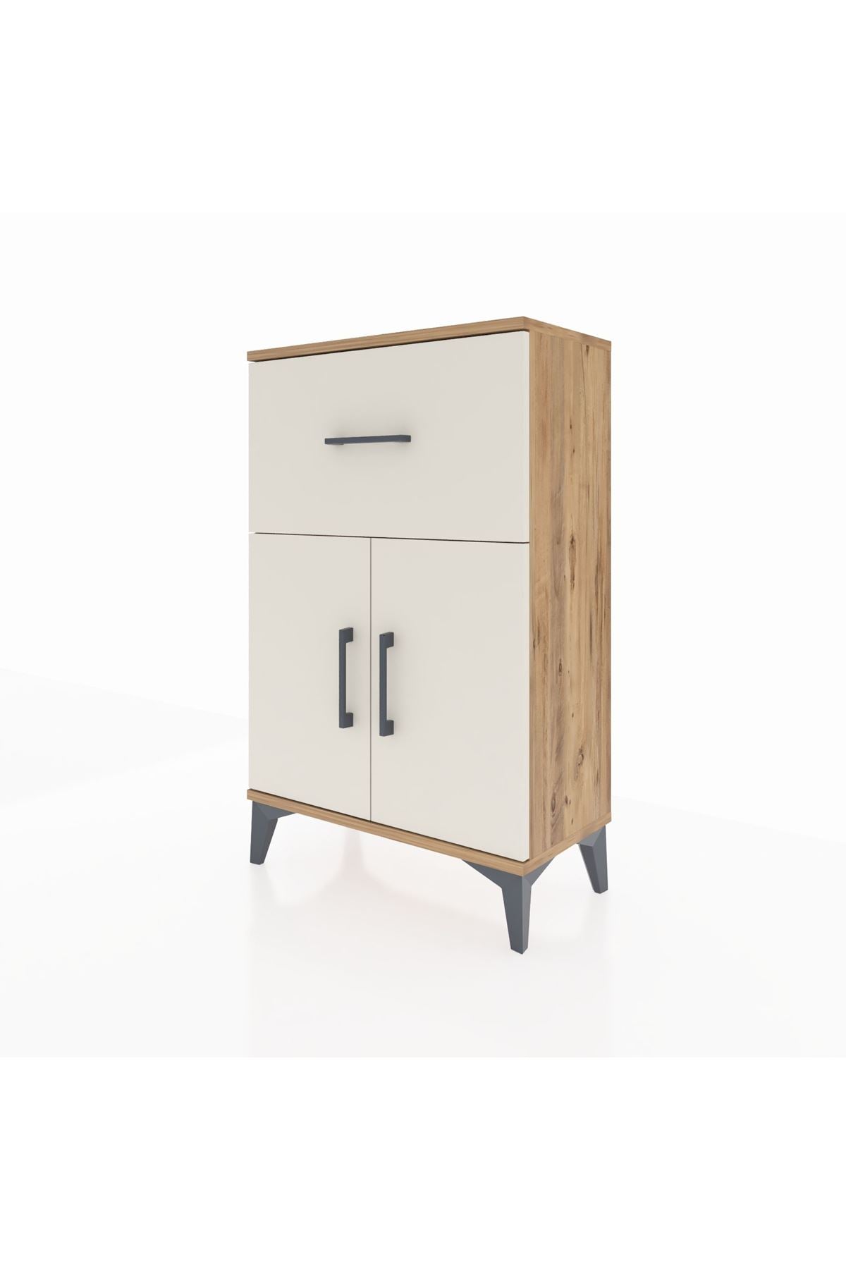 Arges Komodin Tek Raflı Tek Çekmeceli 2 Kapaklı 60x30x96 Çam-Aytaşı