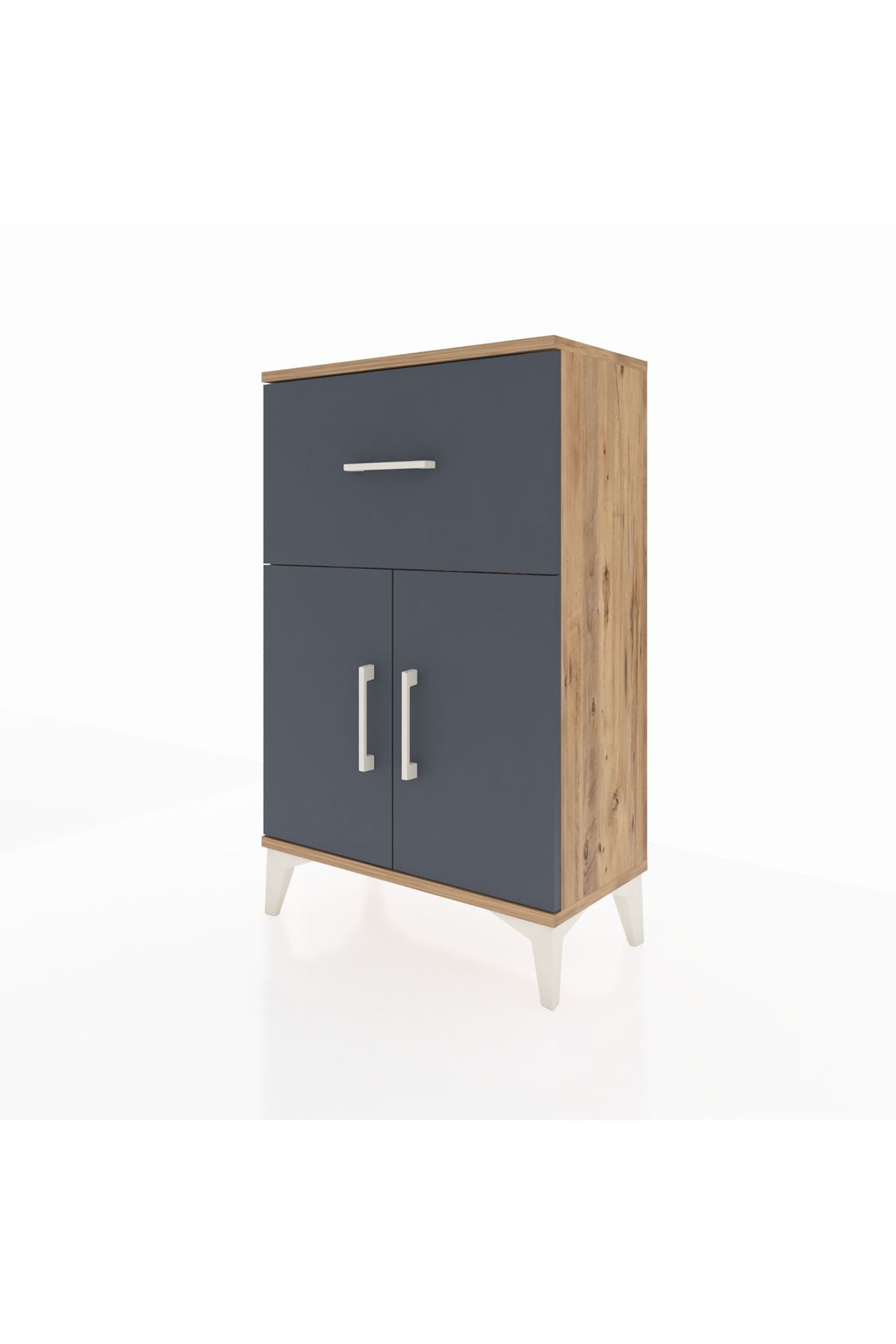 Arges Komodin Tek Raflı Tek Çekmeceli 2 Kapaklı 60x30x96 Çam-Antrasit