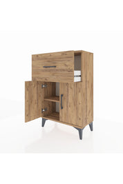 Arges Komodin Tek Raflı Tek Çekmeceli 2 Kapaklı 60x30x96 Çam-Çam