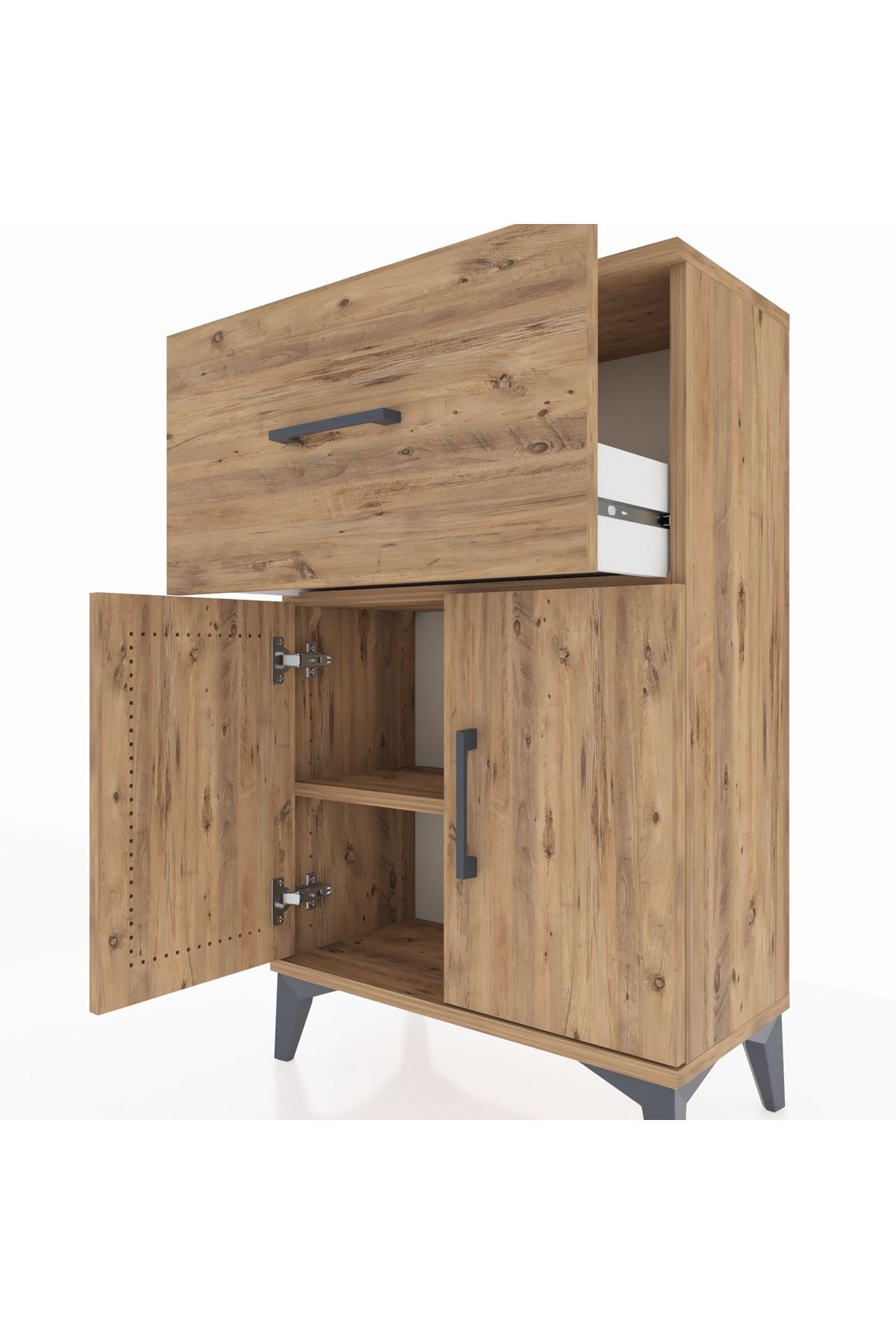 Arges Komodin Tek Raflı Tek Çekmeceli 2 Kapaklı 60x30x96 Çam-Çam