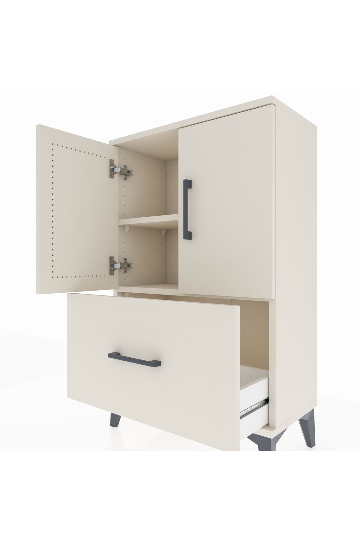 Arges Komodin 2 Raflı Tek Çekmeceli 2 Kapaklı 60x30x96 Aytaşı-Aytaşı