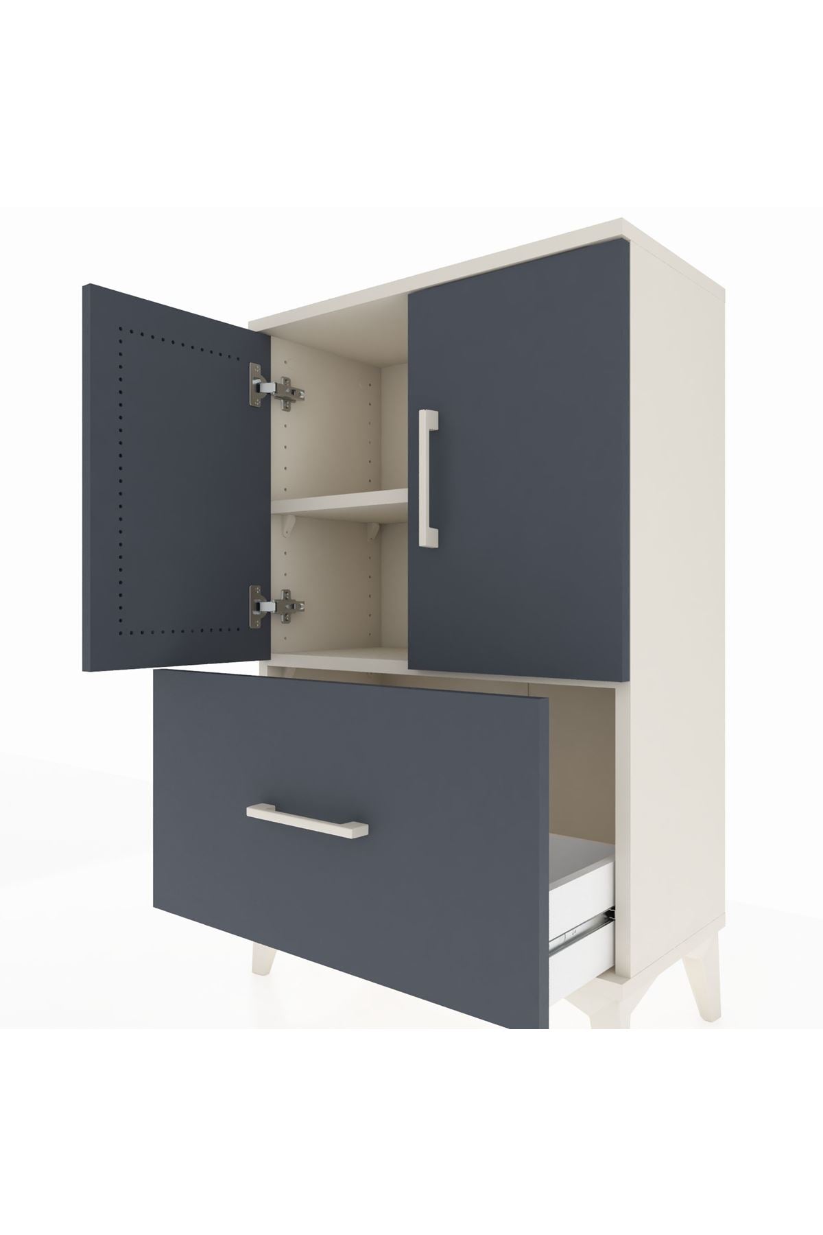 Arges Komodin 2 Raflı Tek Çekmeceli 2 Kapaklı 60x30x96 Aytaşı-Antrasit