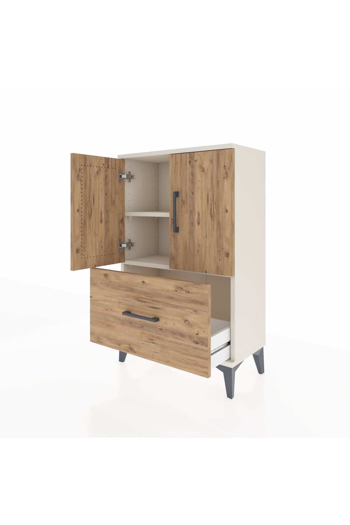 Arges Komodin 2 Raflı Tek Çekmeceli 2 Kapaklı 60x30x96 Aytaşı-Çam