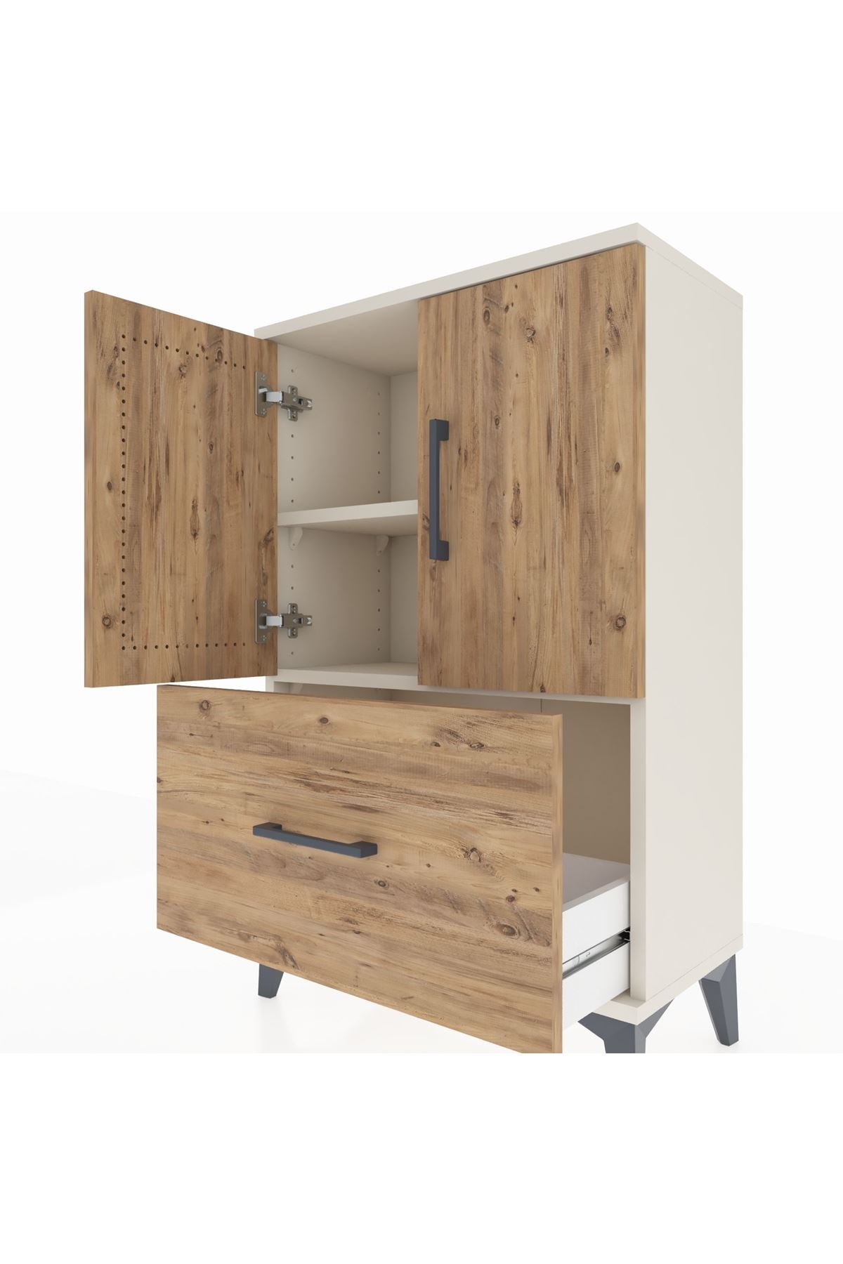 Arges Komodin 2 Raflı Tek Çekmeceli 2 Kapaklı 60x30x96 Aytaşı-Çam