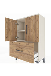 Arges Komodin 2 Raflı Tek Çekmeceli 2 Kapaklı 60x30x96 Aytaşı-Çam