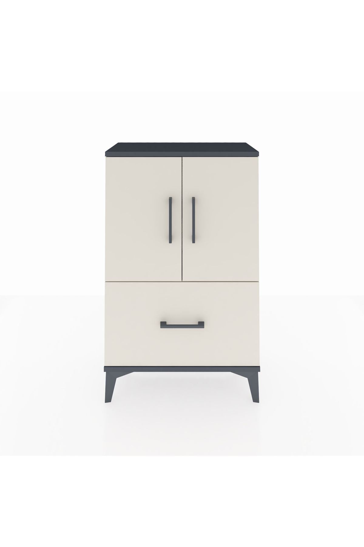 Arges Komodin 2 Raflı Tek Çekmeceli 2 Kapaklı 60x30x96 Antrasit-Aytaşı