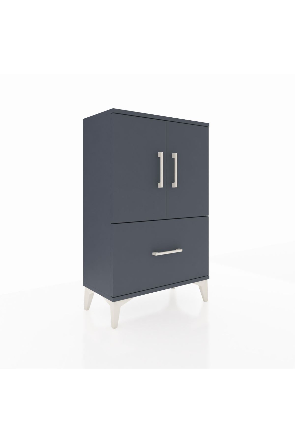 Arges Komodin 2 Raflı Tek Çekmeceli 2 Kapaklı 60x30x96 Antrasit-Antrasit