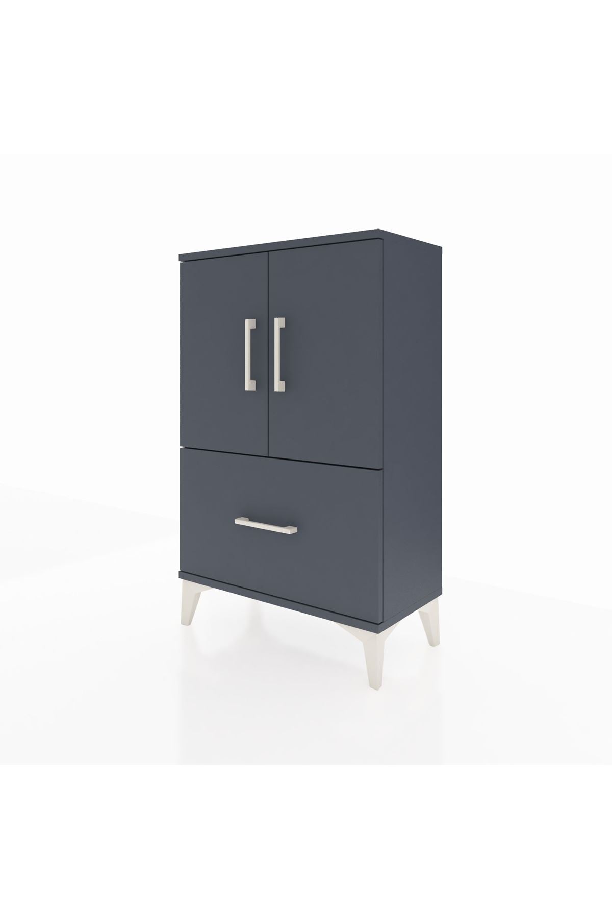 Arges Komodin 2 Raflı Tek Çekmeceli 2 Kapaklı 60x30x96 Antrasit-Antrasit