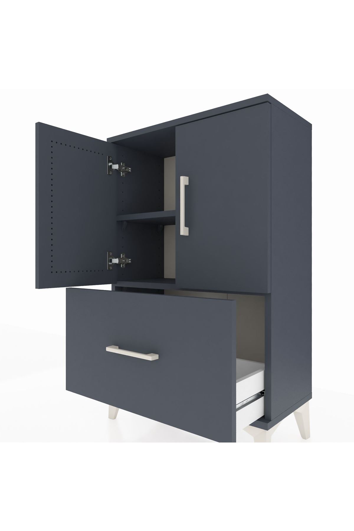 Arges Komodin 2 Raflı Tek Çekmeceli 2 Kapaklı 60x30x96 Antrasit-Antrasit