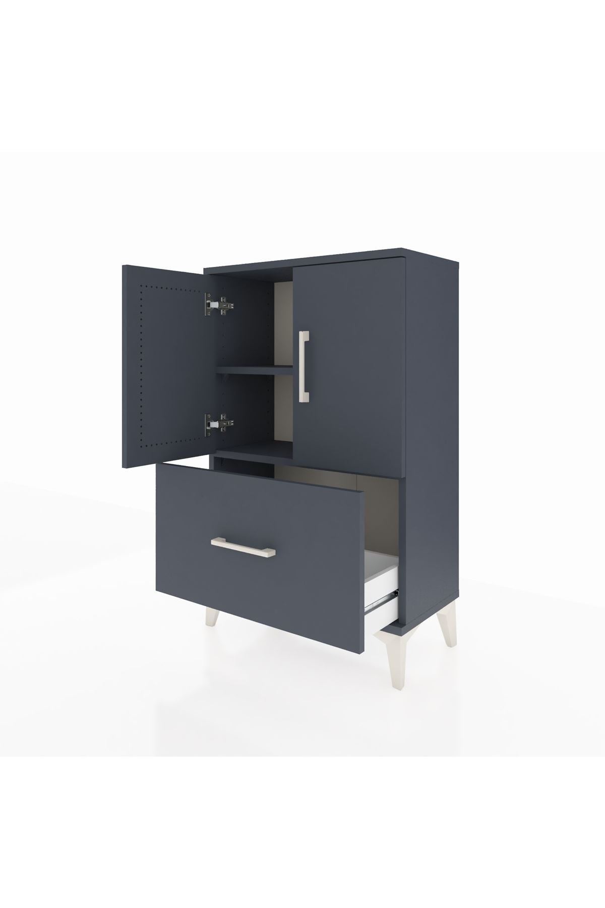 Arges Komodin 2 Raflı Tek Çekmeceli 2 Kapaklı 60x30x96 Antrasit-Antrasit