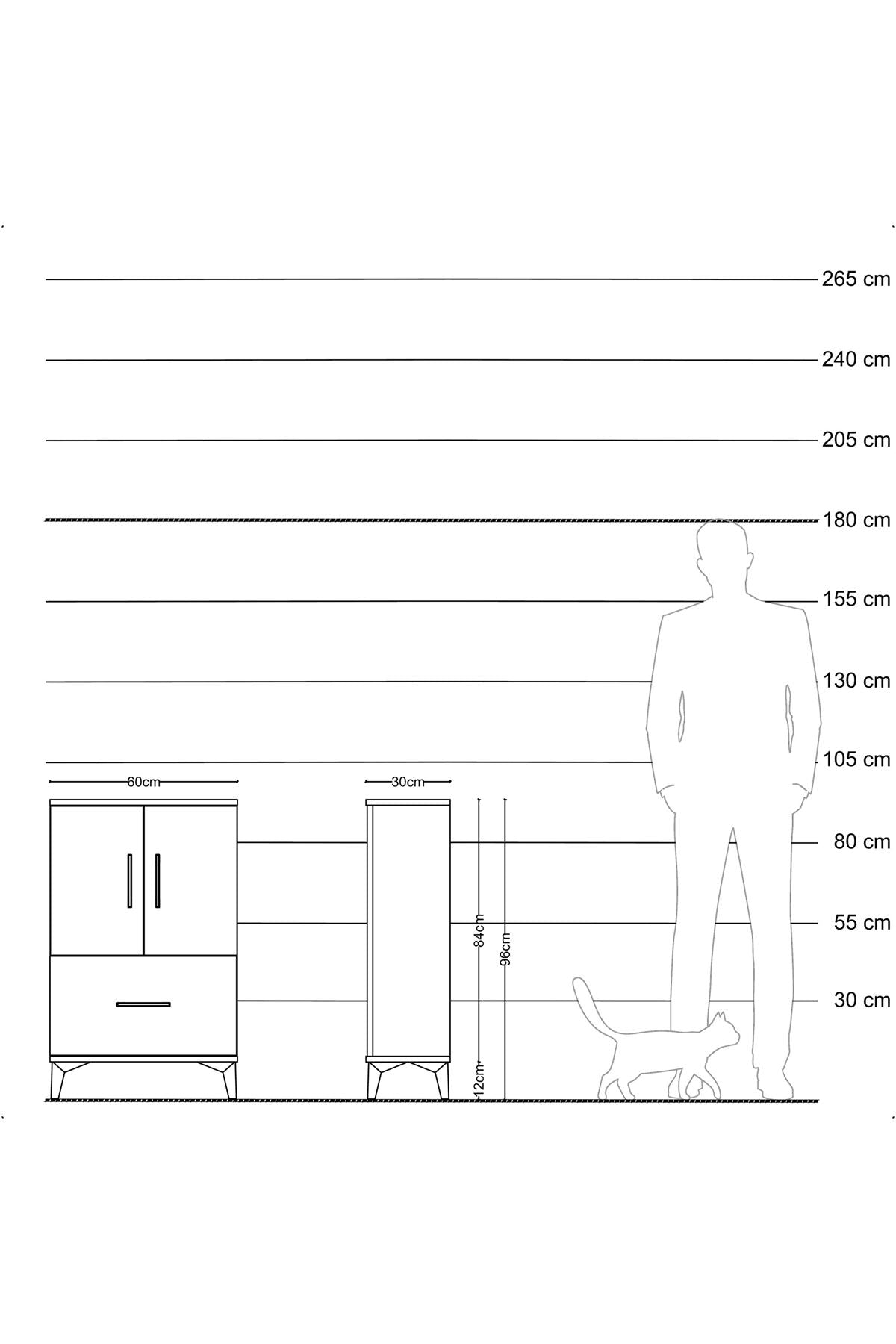 Arges Komodin 2 Raflı Tek Çekmeceli 2 Kapaklı 60x30x96 Antrasit-Antrasit