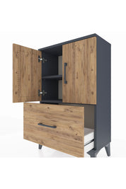 Arges Komodin 2 Raflı Tek Çekmeceli 2 Kapaklı 60x30x96 Antrasit-Çam