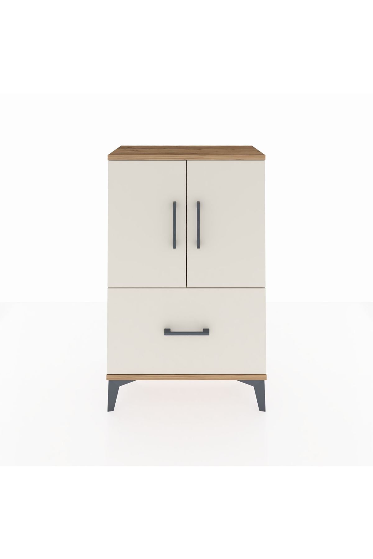 Arges Komodin 2 Raflı Tek Çekmeceli 2 Kapaklı 60x30x96 Çam-Aytaşı