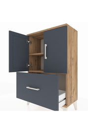 Arges Komodin 2 Raflı Tek Çekmeceli 2 Kapaklı 60x30x96 Çam-Antrasit