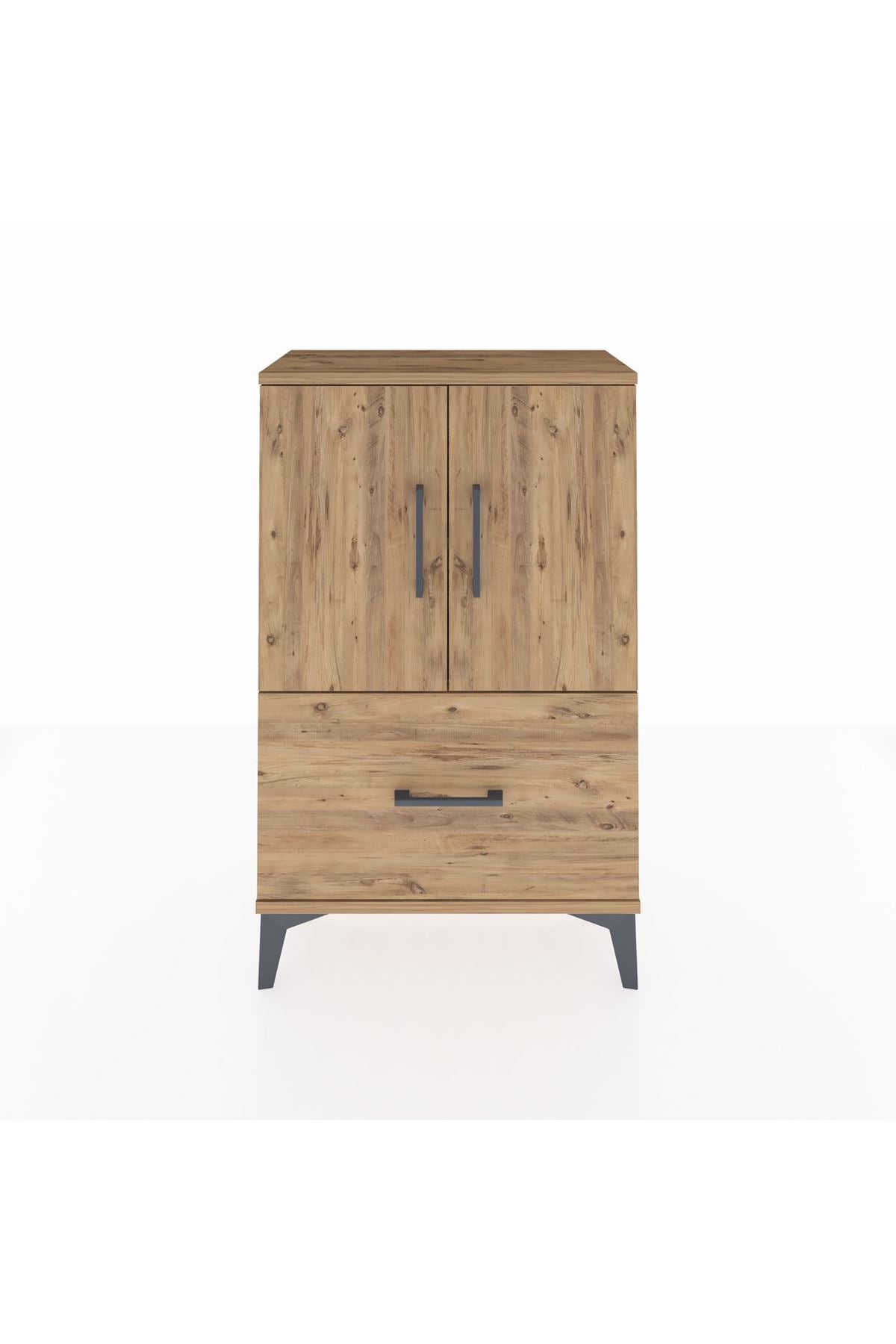 Arges Komodin 2 Raflı Tek Çekmeceli 2 Kapaklı 60x30x96 Çam-Çam