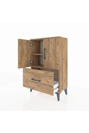 Arges Komodin 2 Raflı Tek Çekmeceli 2 Kapaklı 60x30x96 Çam-Çam