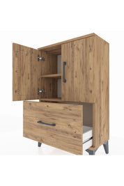 Arges Komodin 2 Raflı Tek Çekmeceli 2 Kapaklı 60x30x96 Çam-Çam