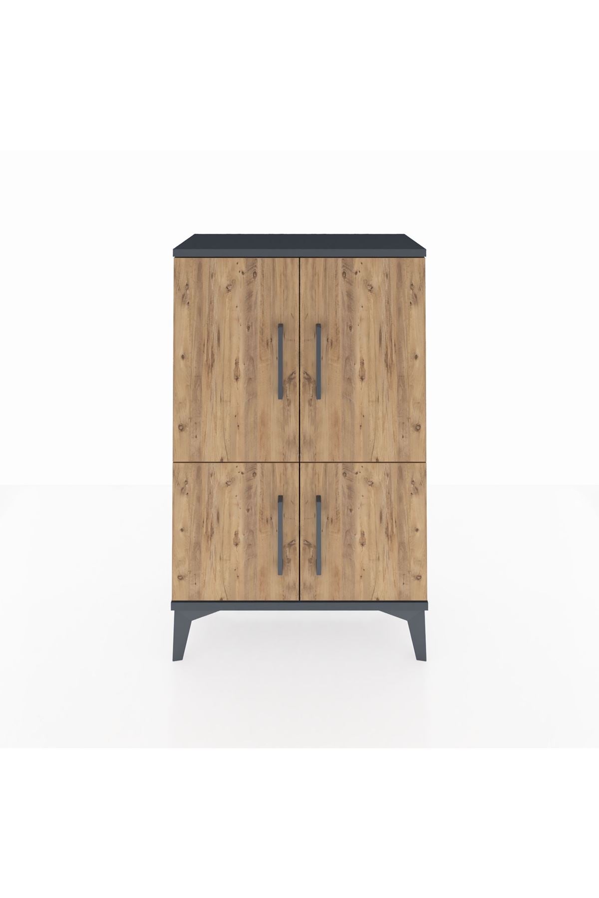 Arges Komodin 2 Raflı 4 Kapaklı 60x30x96 Antrasit-Çam