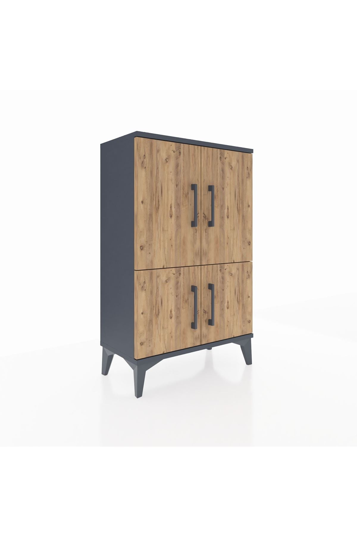 Arges Komodin 2 Raflı 4 Kapaklı 60x30x96 Antrasit-Çam