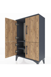 Arges Komodin 2 Raflı 4 Kapaklı 60x30x96 Antrasit-Çam