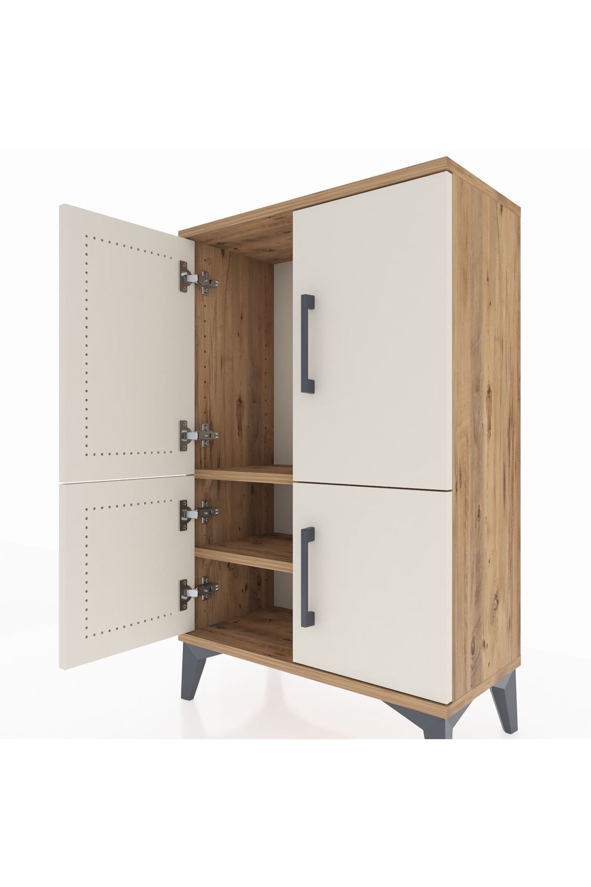 Arges Komodin 2 Raflı 4 Kapaklı 60x30x96 Çam-Aytaşı