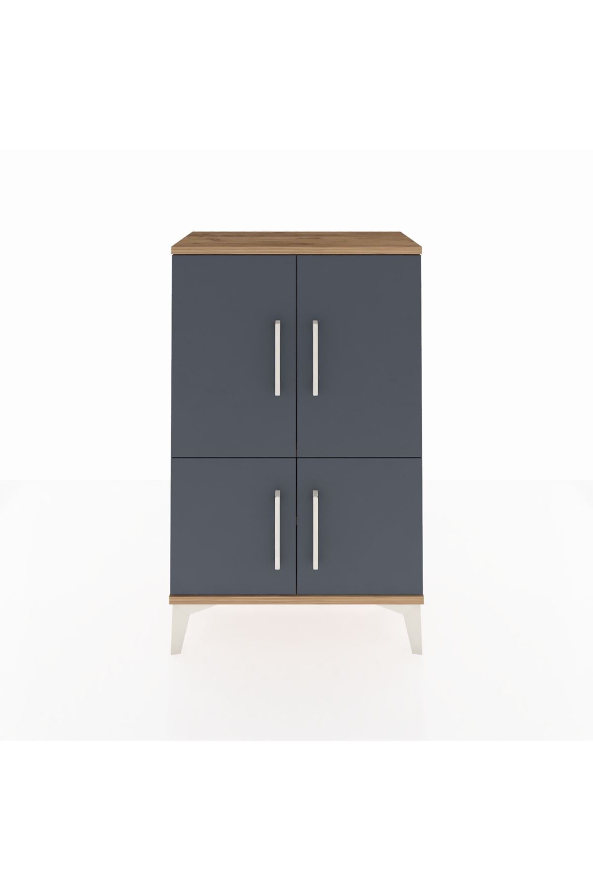 Arges Komodin 2 Raflı 4 Kapaklı 60x30x96 Çam-Antrasit