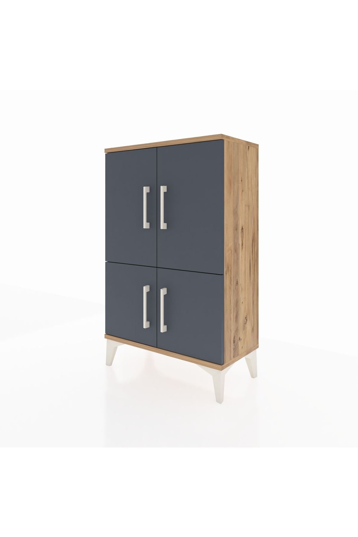 Arges Komodin 2 Raflı 4 Kapaklı 60x30x96 Çam-Antrasit