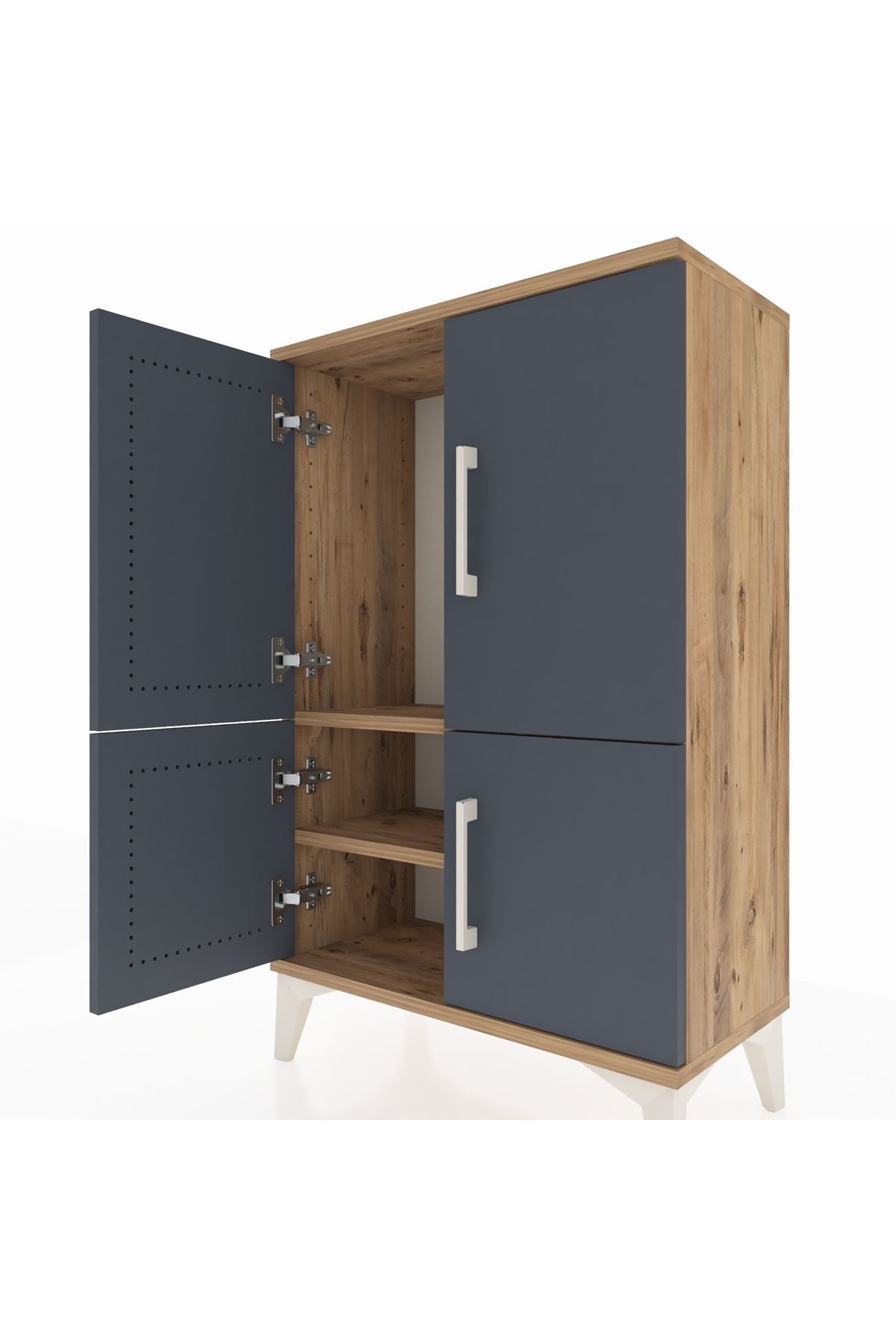 Arges Komodin 2 Raflı 4 Kapaklı 60x30x96 Çam-Antrasit