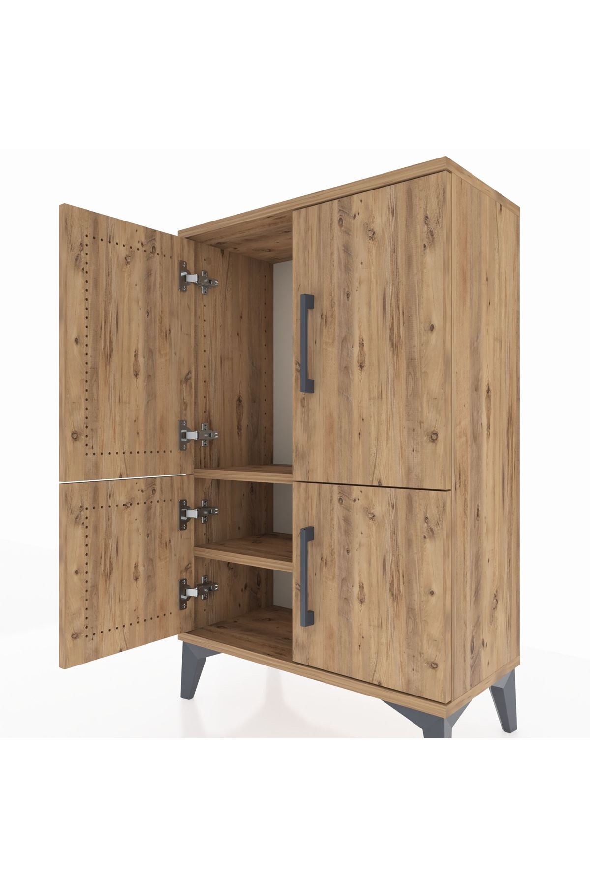 Arges Komodin 2 Raflı 4 Kapaklı 60x30x96 Çam-Çam