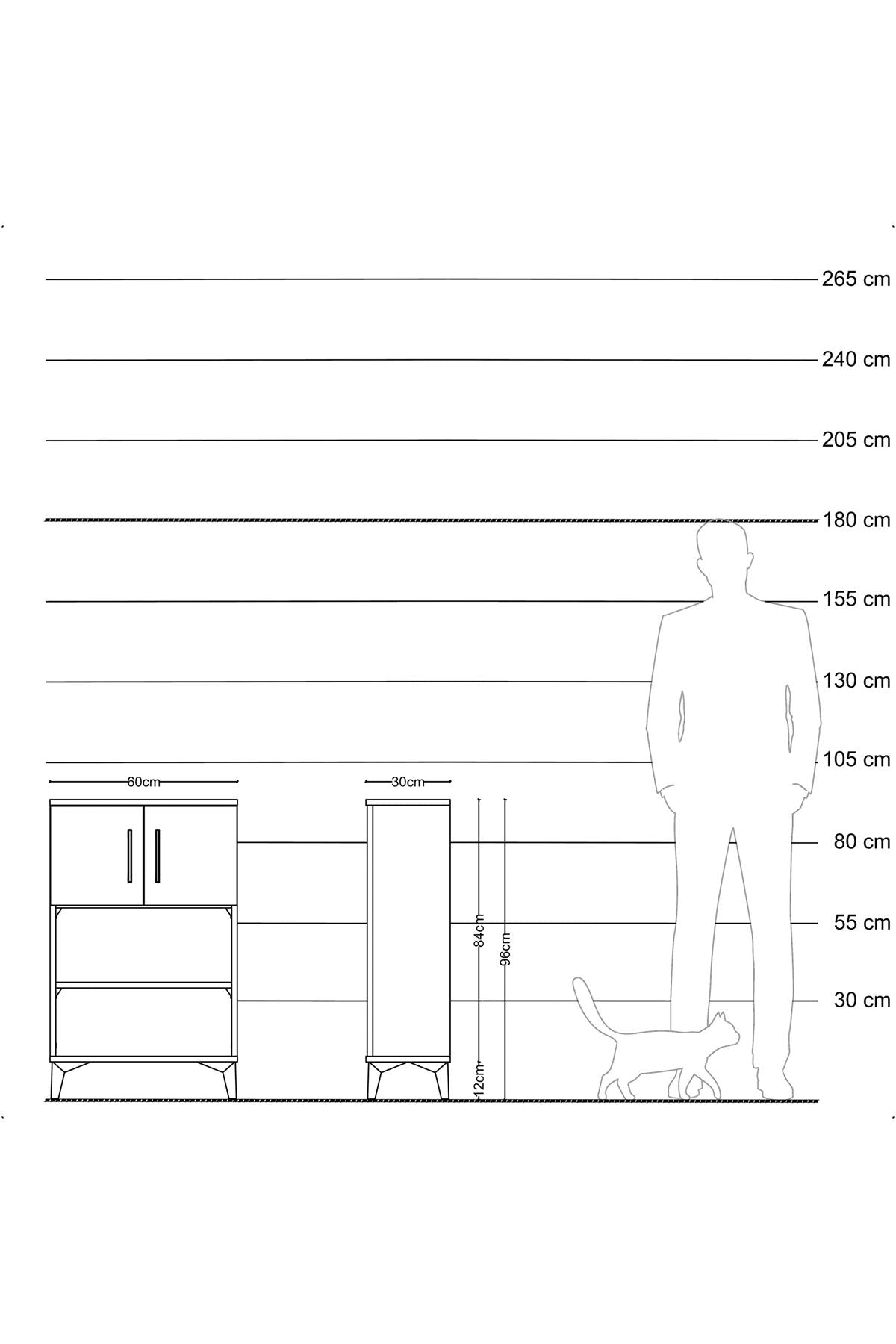 Arges Komodin 2 Raflı 2 Kapaklı 60x30x96 Aytaşı-Çam