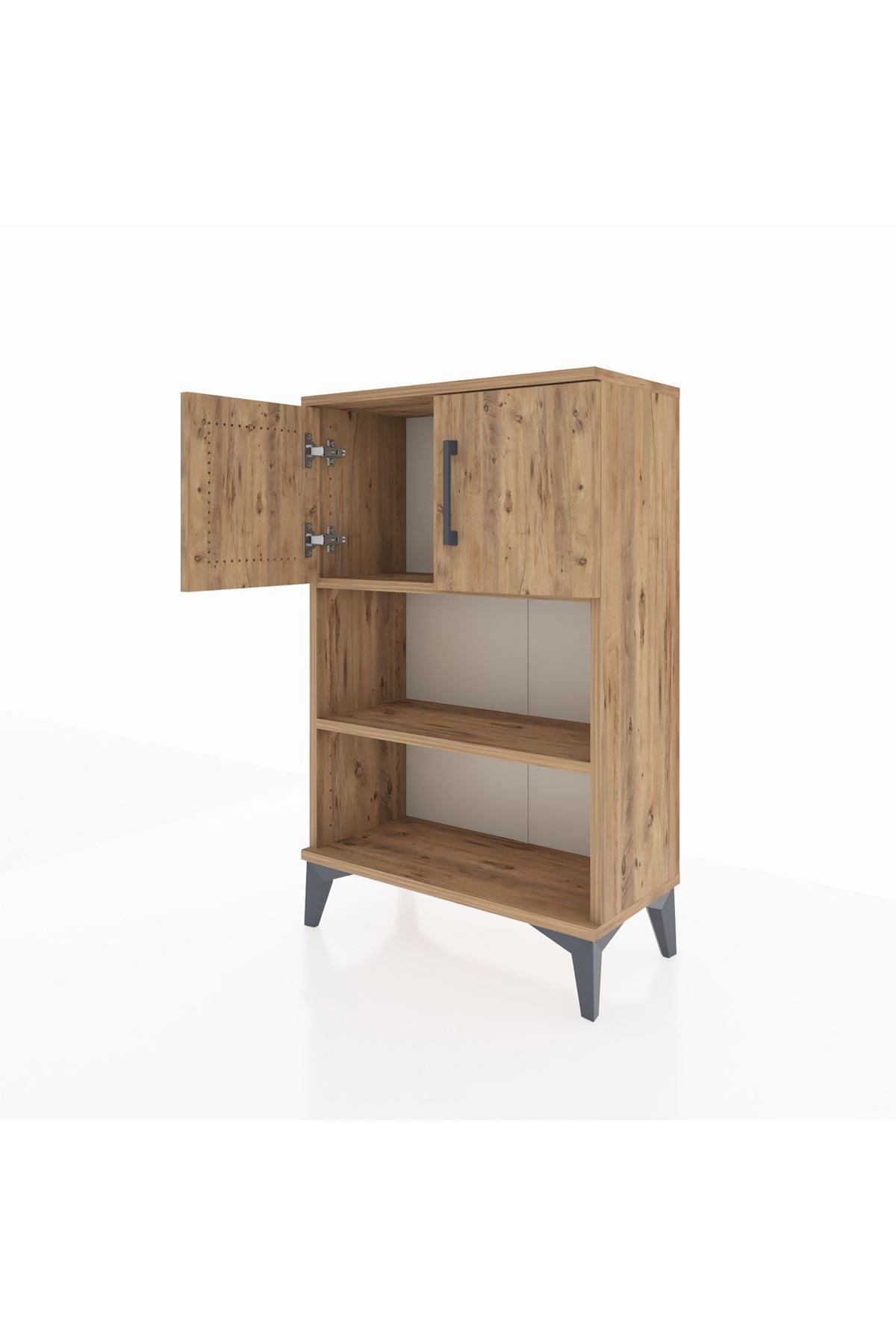 Arges Komodin 2 Raflı 2 Kapaklı 60x30x96 Çam-Çam