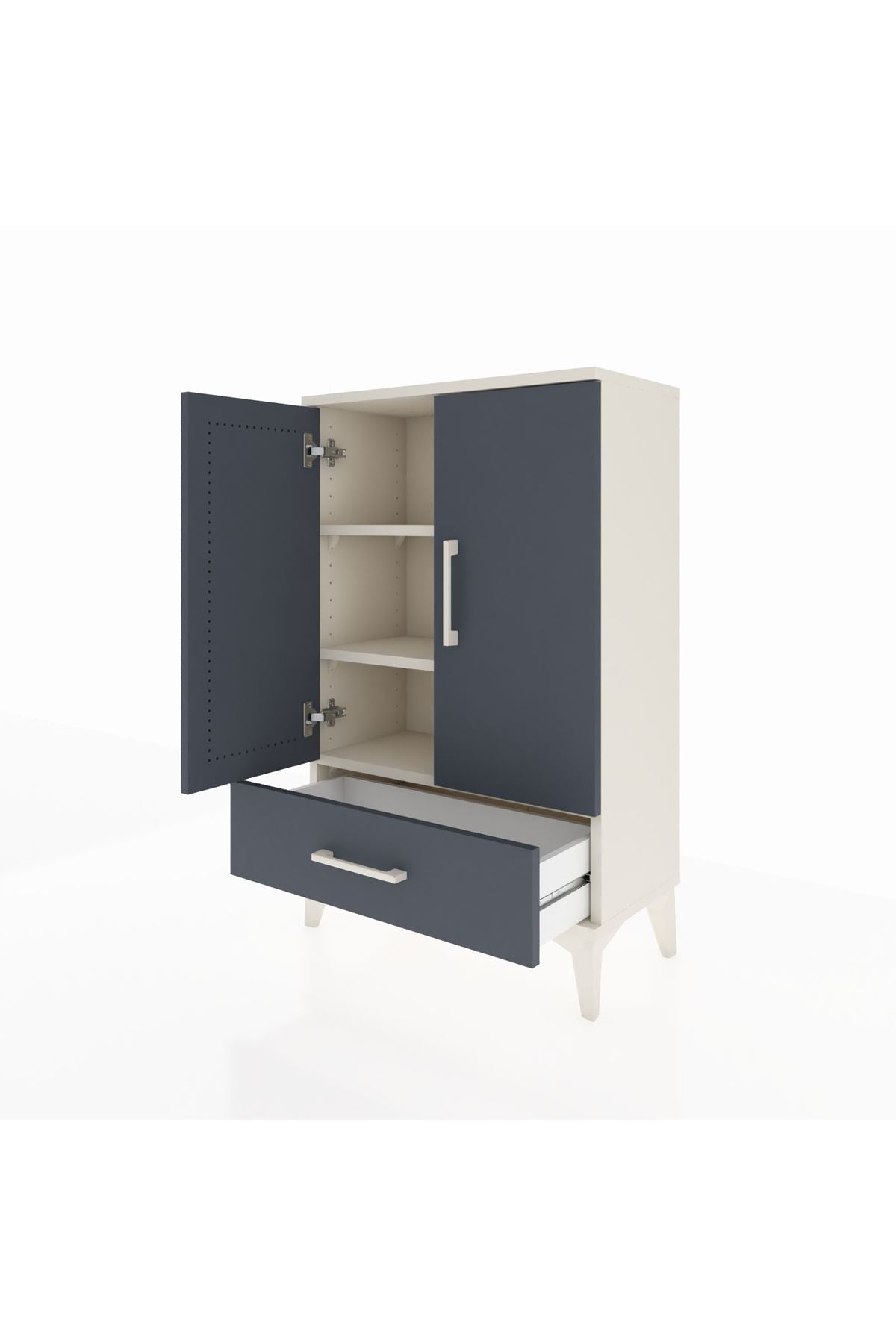 Arges Komodin 2 Raflı Tek Çekmeceli 2 Kapaklı 60x30x96 Aytaşı-Antrasit