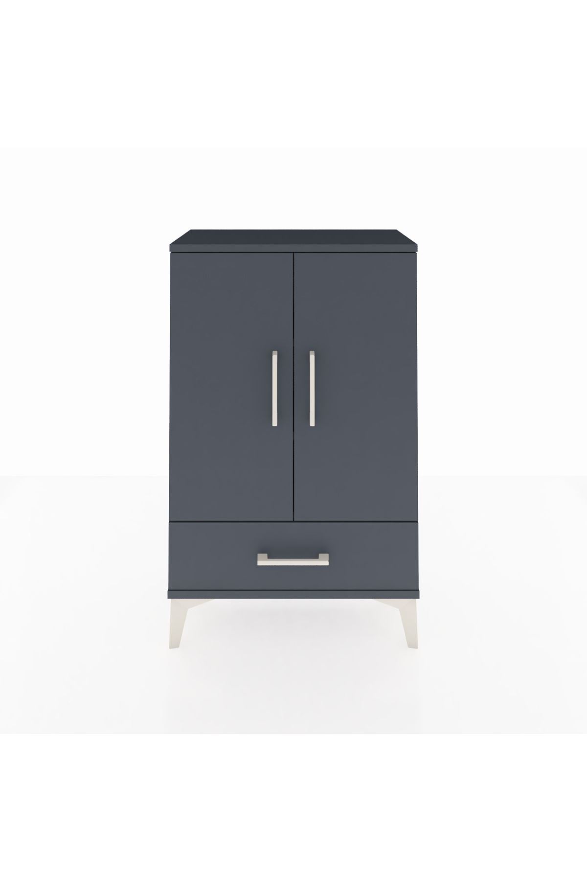 Arges Komodin 2 Raflı Tek Çekmeceli 2 Kapaklı 60x30x96 Antrasit-Antrasit