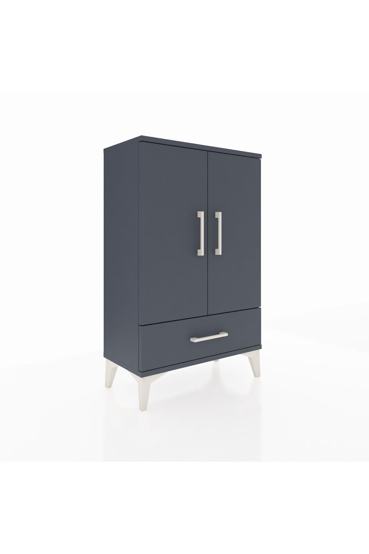 Arges Komodin 2 Raflı Tek Çekmeceli 2 Kapaklı 60x30x96 Antrasit-Antrasit