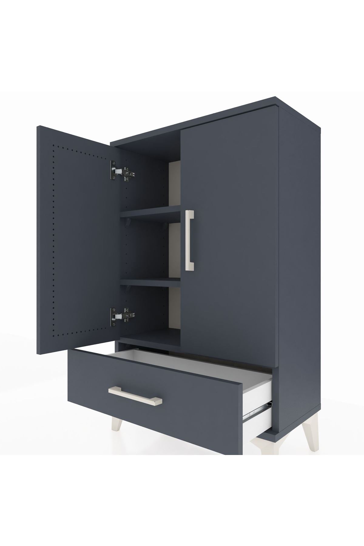 Arges Komodin 2 Raflı Tek Çekmeceli 2 Kapaklı 60x30x96 Antrasit-Antrasit