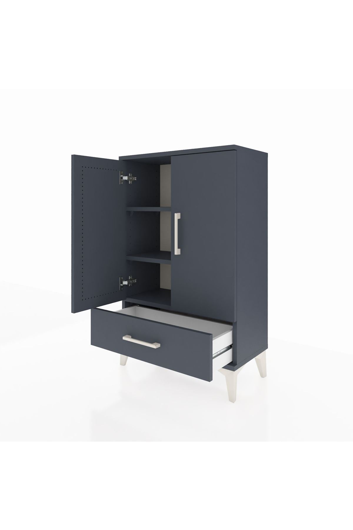 Arges Komodin 2 Raflı Tek Çekmeceli 2 Kapaklı 60x30x96 Antrasit-Antrasit