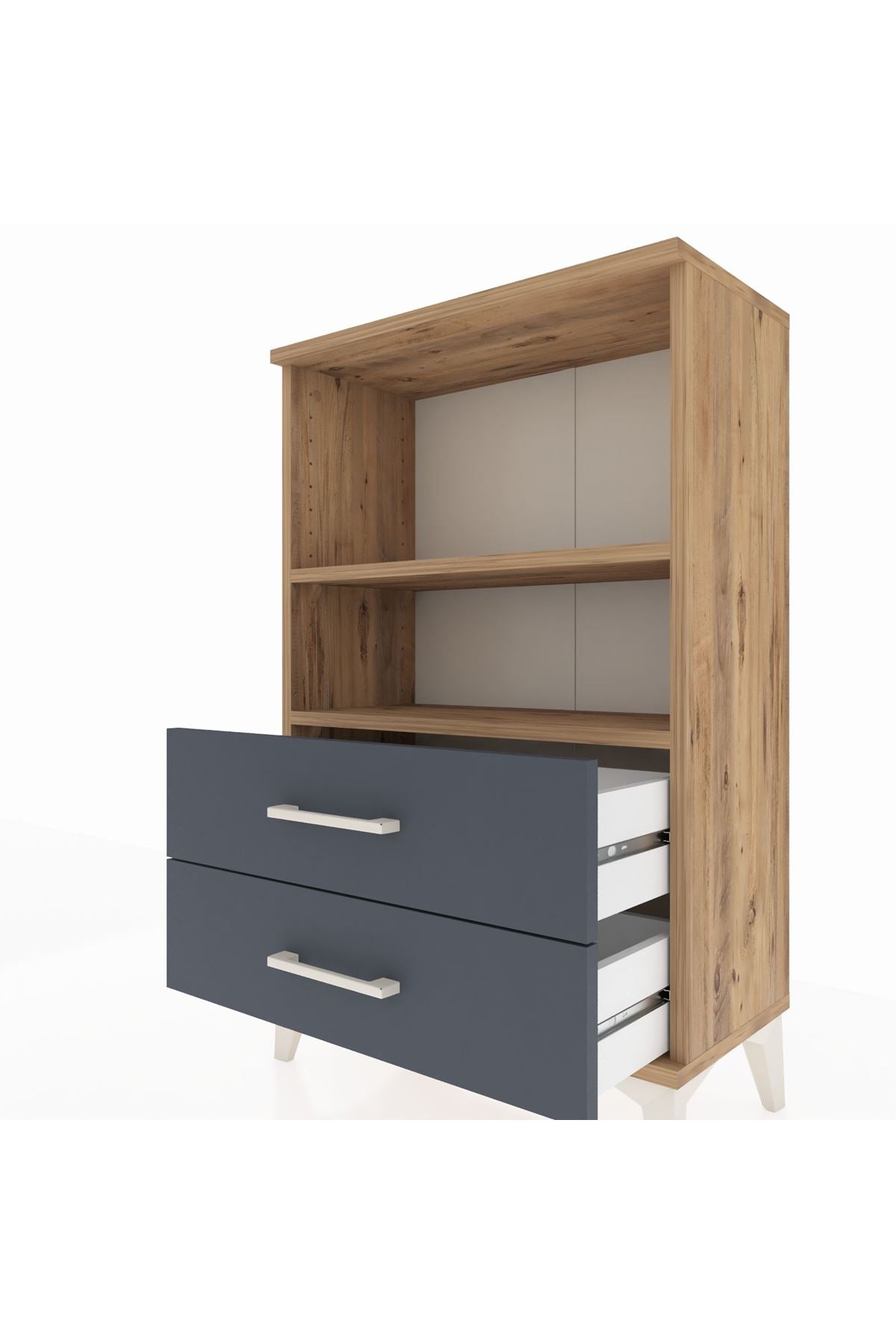 Arges Komodin 2 Raflı 2 Çekmeceli 60x30x96 Çam-Antrasit