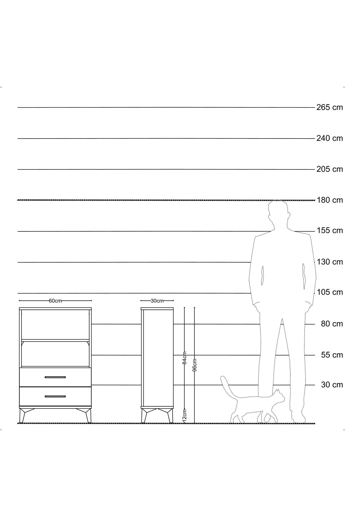 Arges Komodin 2 Raflı 2 Çekmeceli 60x30x96 Çam-Antrasit