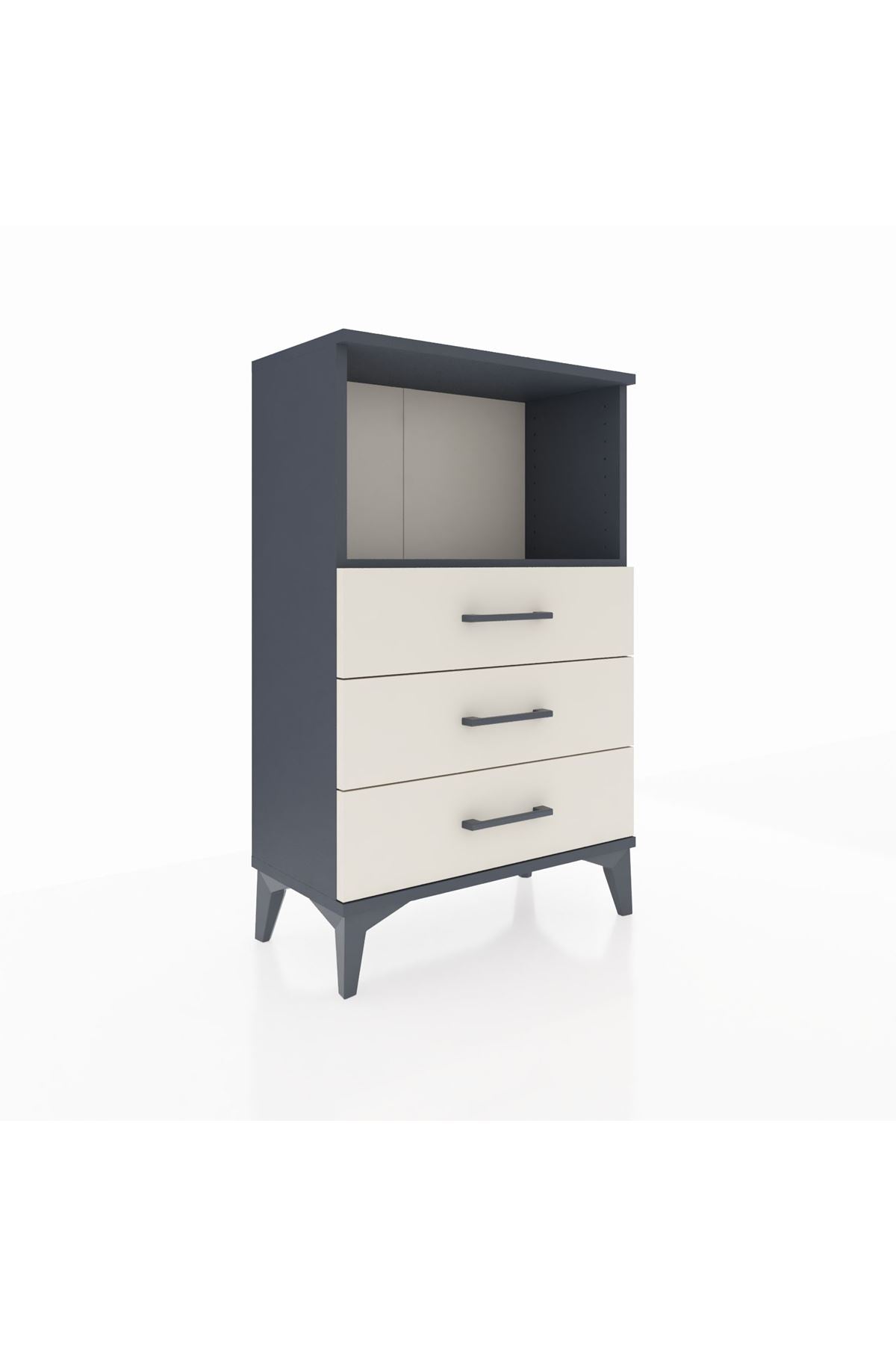 Arges Komodin Tek Raflı 3 Çekmeceli 60x30x96 Antrasit-Aytaşı